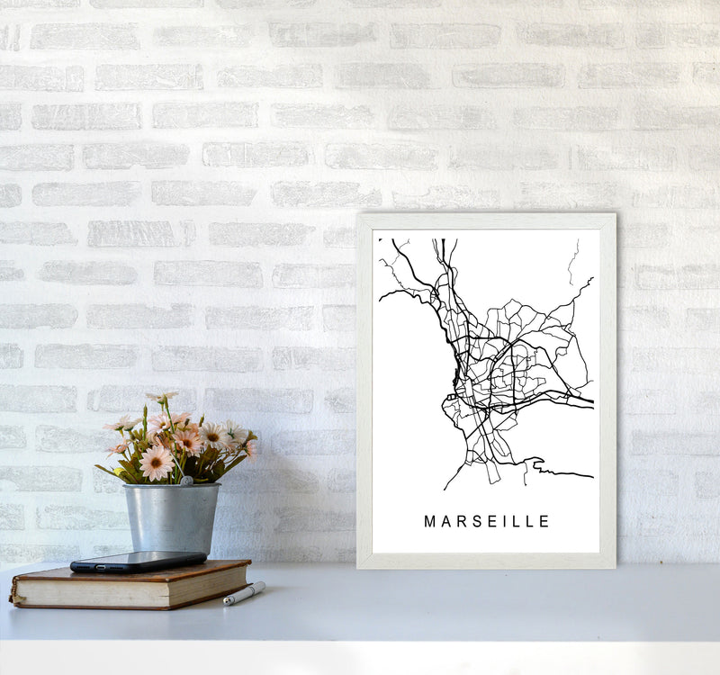 Marseille Map Art Print by Pixy Paper A3 Oak Frame