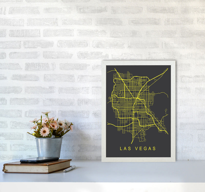 Las Vegas Map Neon Art Print by Pixy Paper A3 Oak Frame