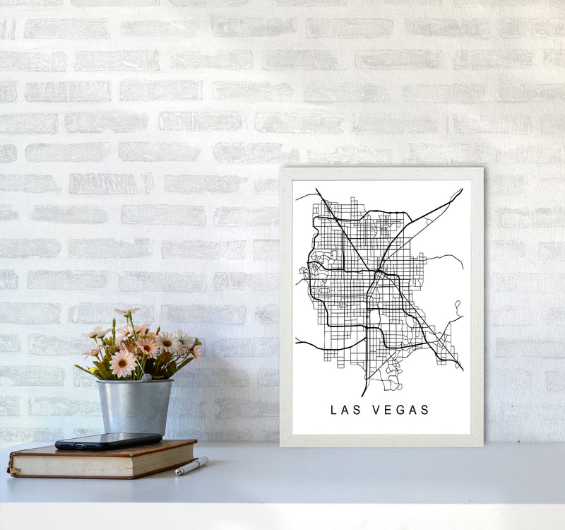 Las Vegas Map Art Print by Pixy Paper A3 Oak Frame