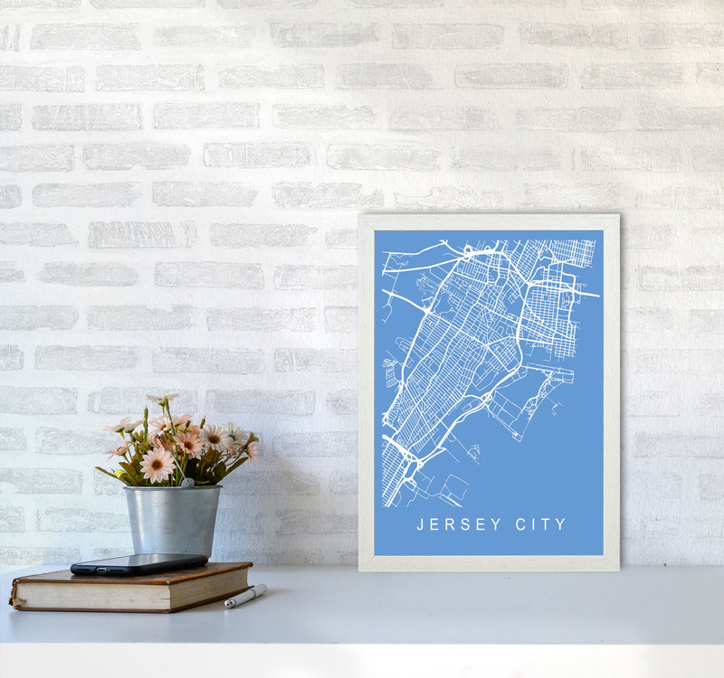 Jersey City Map Blueprint Art Print by Pixy Paper A3 Oak Frame