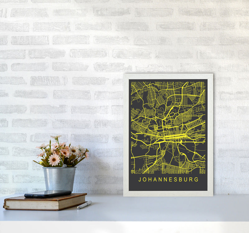 Johannesburg Map Neon Art Print by Pixy Paper A3 Oak Frame