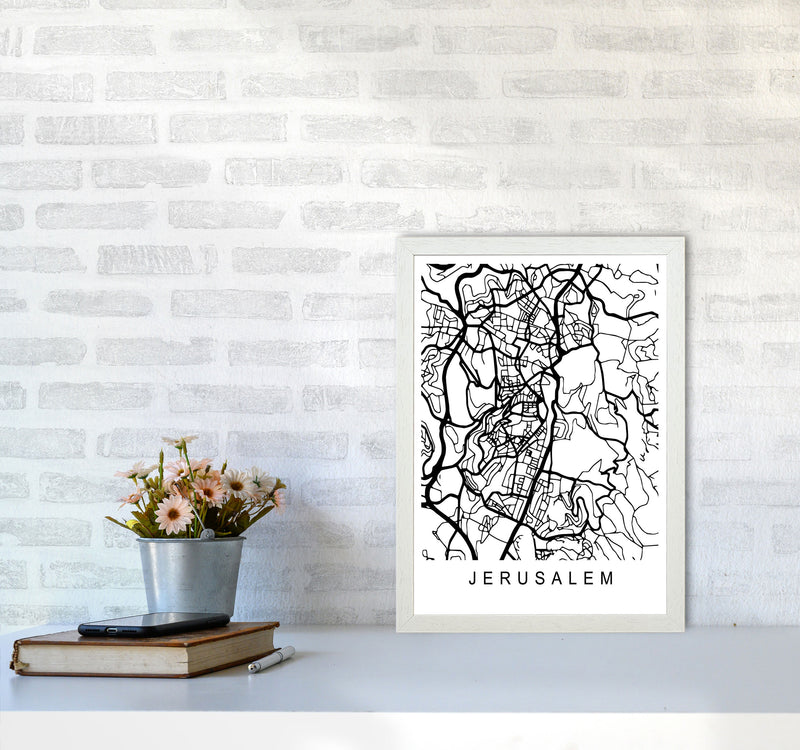 Jerusalem Map Art Print by Pixy Paper A3 Oak Frame