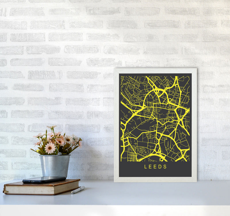 Leeds Map Neon Art Print by Pixy Paper A3 Oak Frame