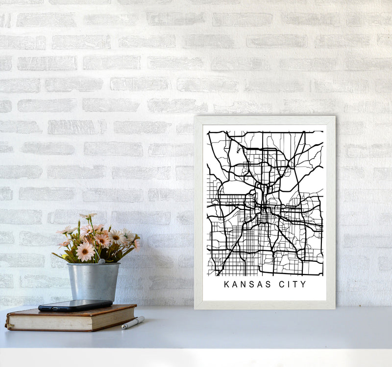 Kansas City Map Art Print by Pixy Paper A3 Oak Frame