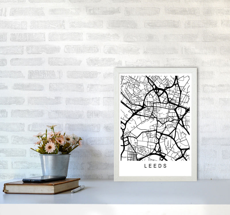 Leeds Map Art Print by Pixy Paper A3 Oak Frame