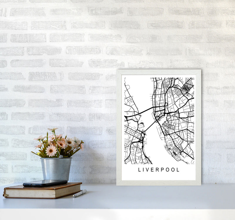 Liverpool Map Art Print by Pixy Paper A3 Oak Frame