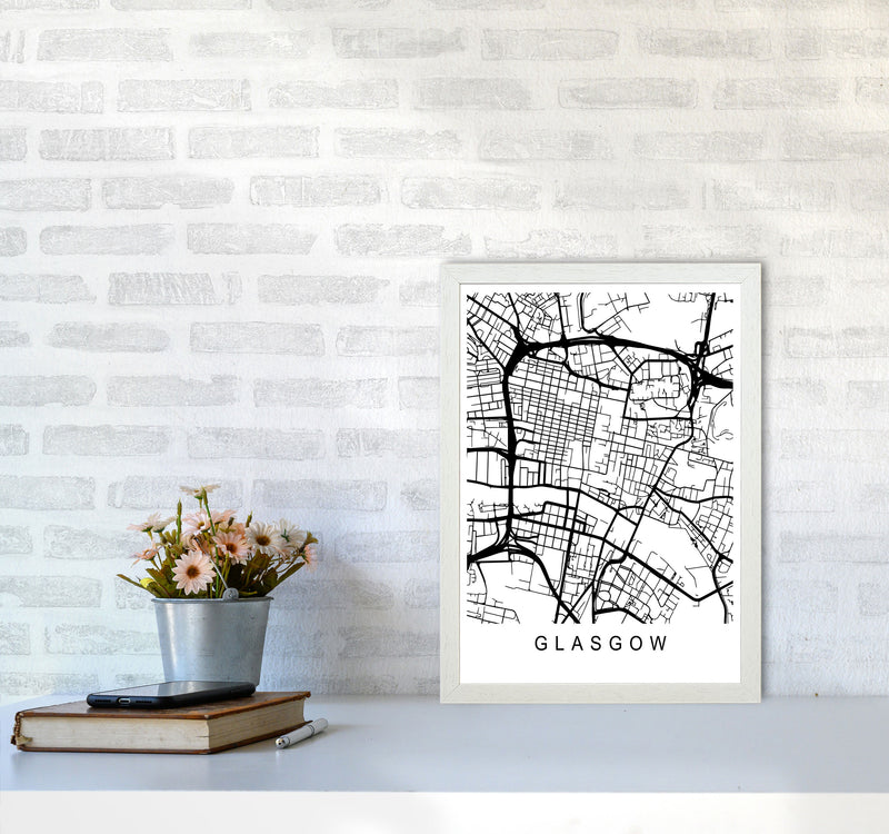 Glasgow Map Art Print by Pixy Paper A3 Oak Frame