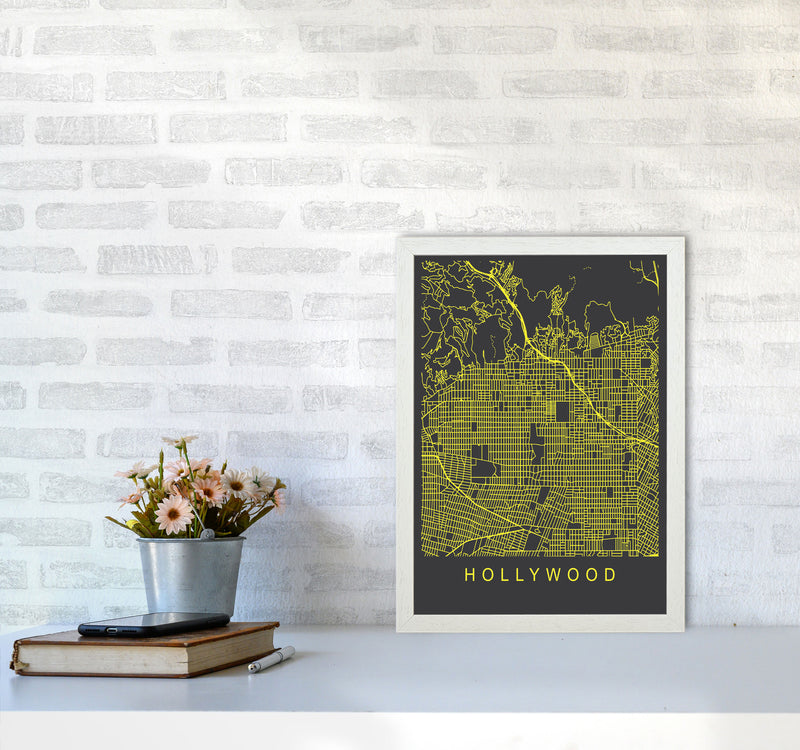 Hollywood Map Neon Art Print by Pixy Paper A3 Oak Frame