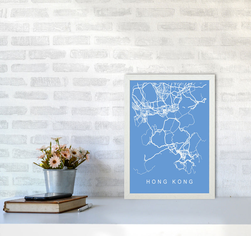 Hong Kong Map Blueprint Art Print by Pixy Paper A3 Oak Frame