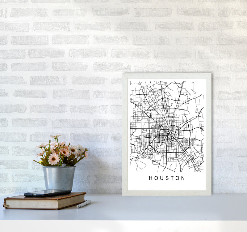 Houston Map Art Print by Pixy Paper A3 Oak Frame