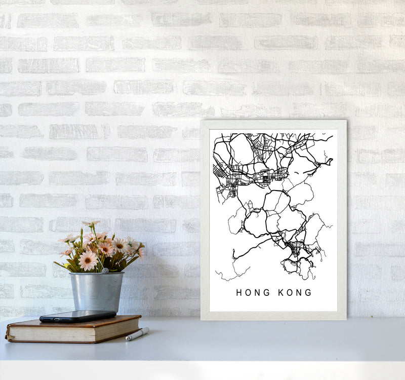 Hong Kong Map Art Print by Pixy Paper A3 Oak Frame