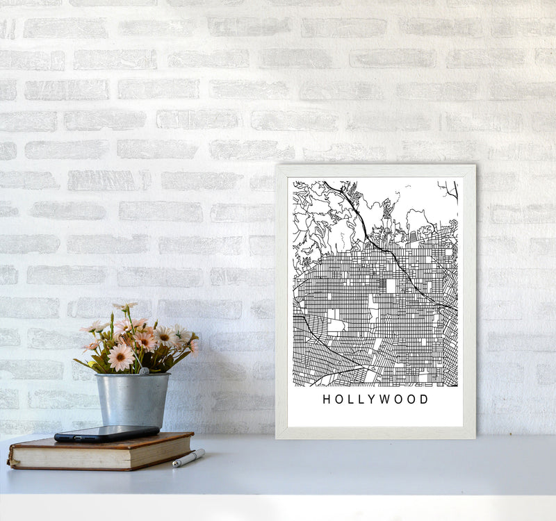Hollywood Map Art Print by Pixy Paper A3 Oak Frame
