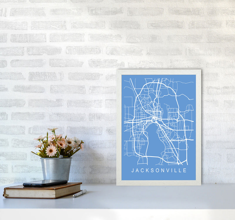Jacksonville Map Blueprint Art Print by Pixy Paper A3 Oak Frame