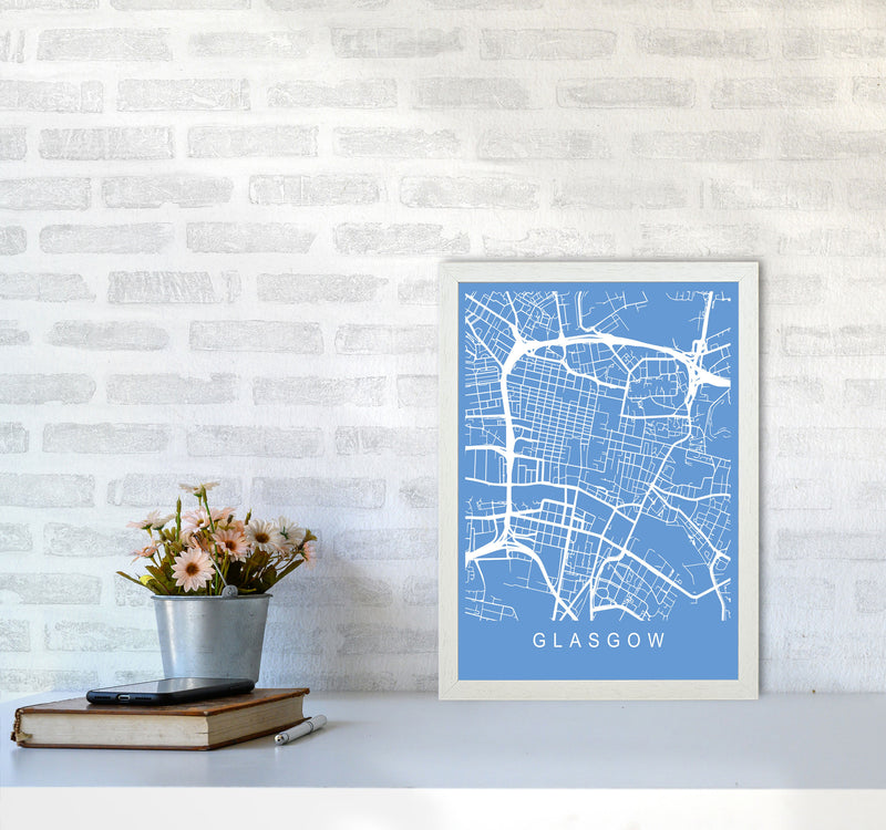 Glasgow Map Blueprint Art Print by Pixy Paper A3 Oak Frame