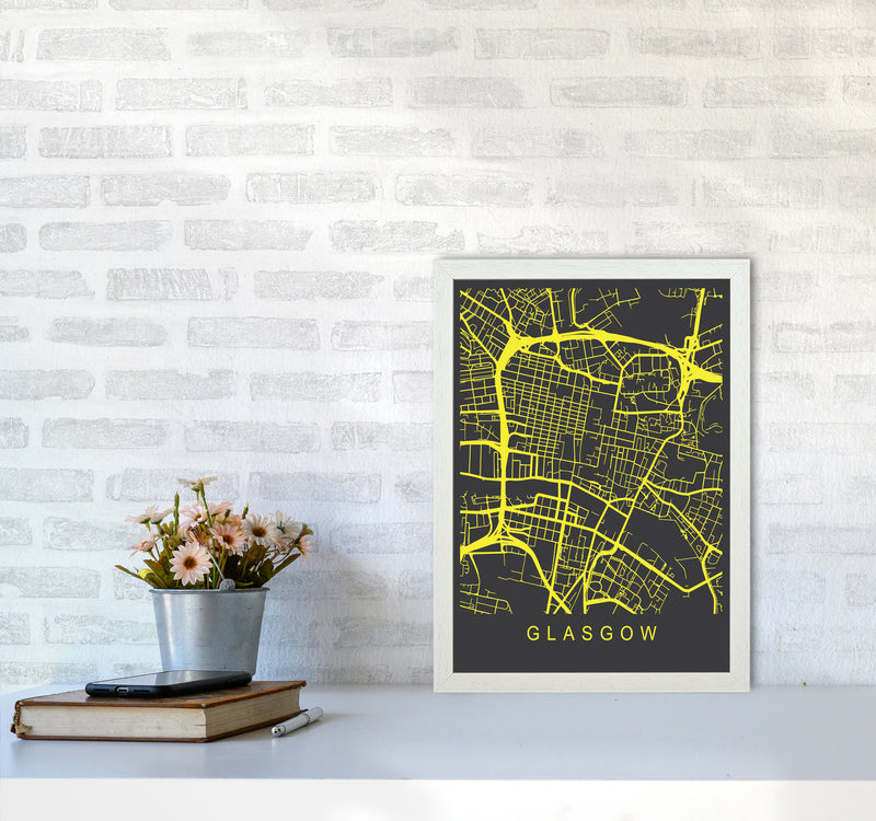 Glasgow Map Neon Art Print by Pixy Paper A3 Oak Frame