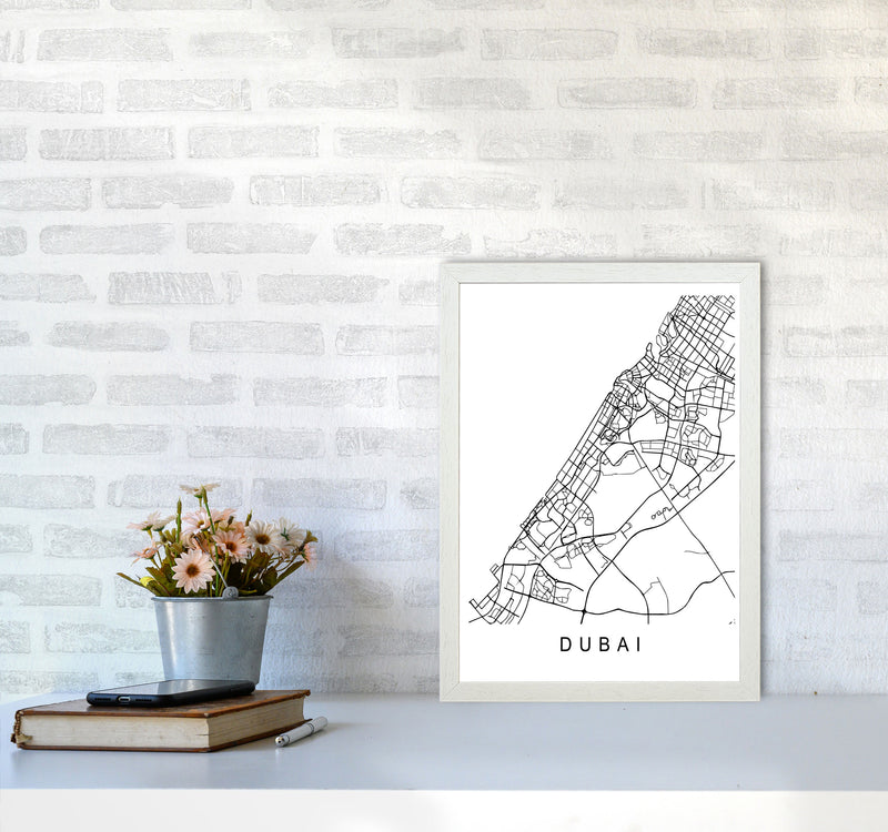 Dubai Map Art Print by Pixy Paper A3 Oak Frame