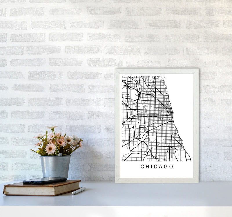 Chicago Map Art Print by Pixy Paper A3 Oak Frame