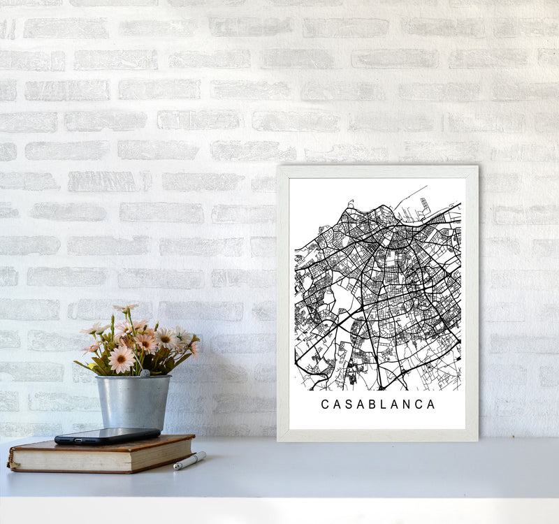 Casablanca Map Art Print by Pixy Paper A3 Oak Frame