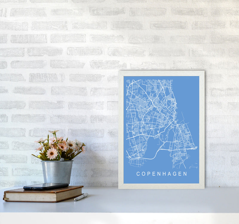 Copenhagen Map Blueprint Art Print by Pixy Paper A3 Oak Frame