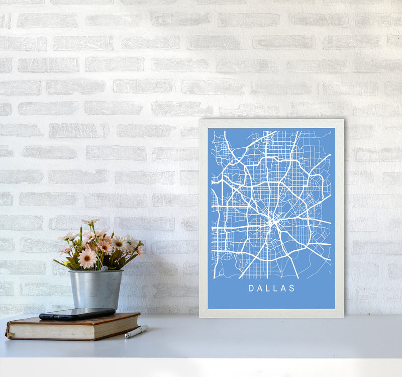Dallas Map Blueprint Art Print by Pixy Paper A3 Oak Frame