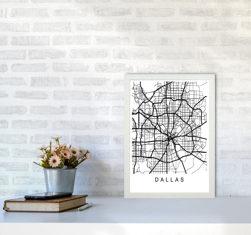 Dallas Map Art Print by Pixy Paper A3 Oak Frame