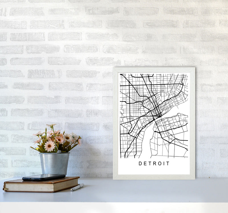 Detroit Map Art Print by Pixy Paper A3 Oak Frame