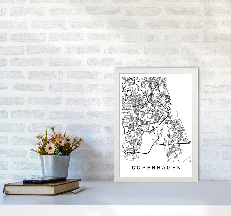 Copenhagen Map Art Print by Pixy Paper A3 Oak Frame