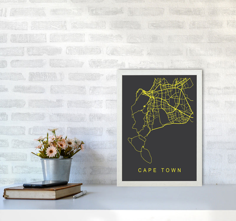 Cape Town Map Neon Art Print by Pixy Paper A3 Oak Frame