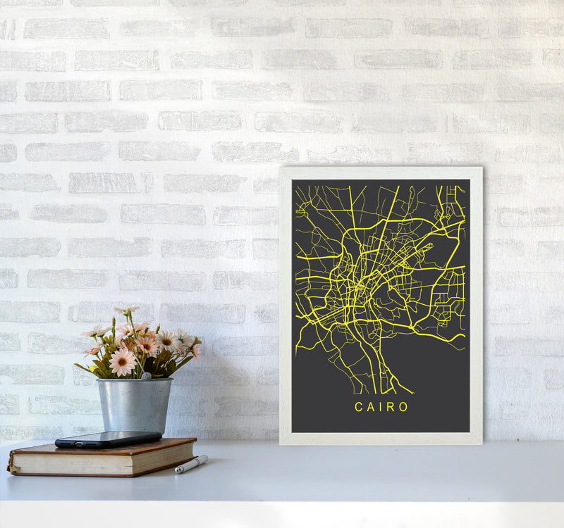 Cairo Map Neon Art Print by Pixy Paper A3 Oak Frame