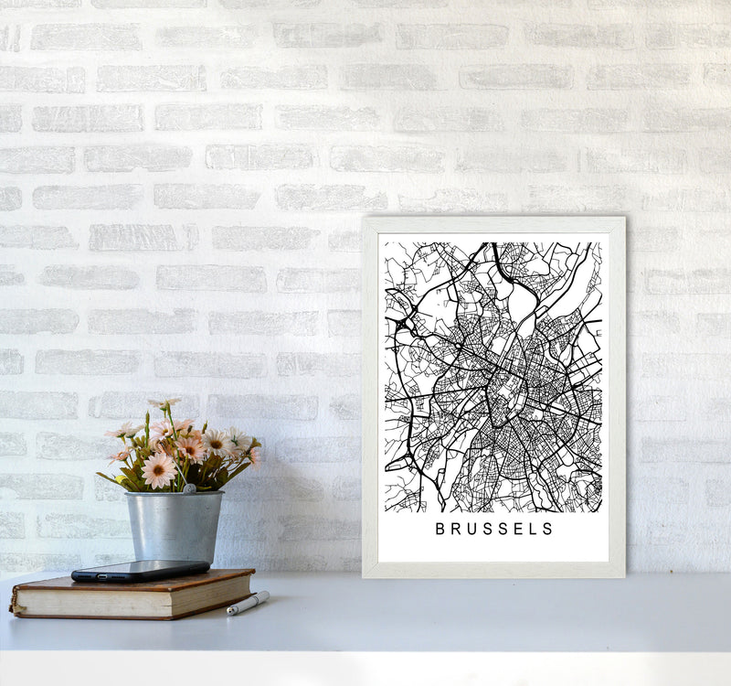 Brussels Map Art Print by Pixy Paper A3 Oak Frame