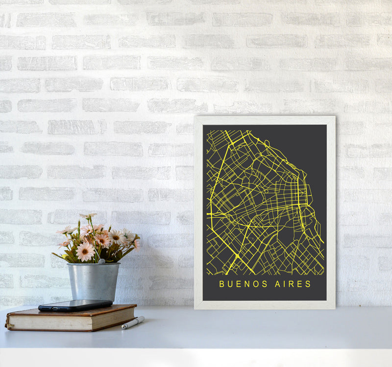 Buenos Aires Map Neon Art Print by Pixy Paper A3 Oak Frame