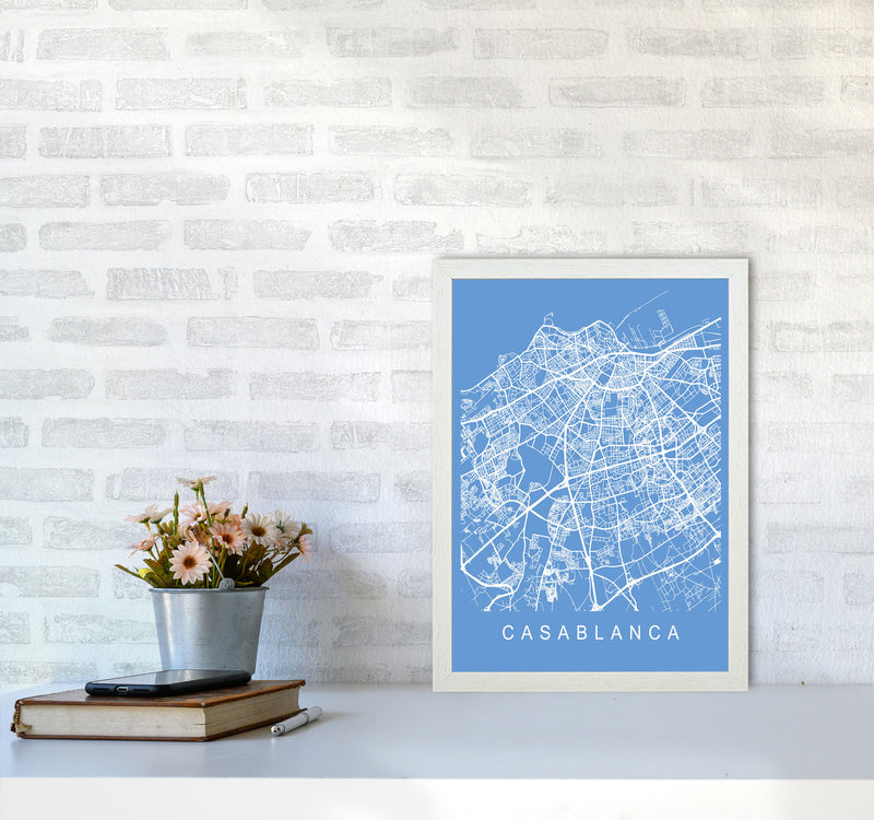 Casablanca Map Blueprint Art Print by Pixy Paper A3 Oak Frame