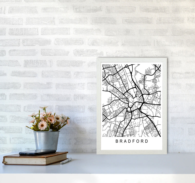 Bradford Map Art Print by Pixy Paper A3 Oak Frame
