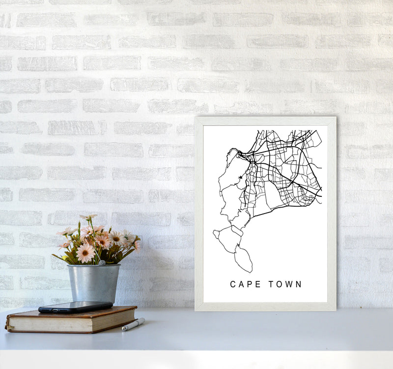 Cape Town Map Art Print by Pixy Paper A3 Oak Frame