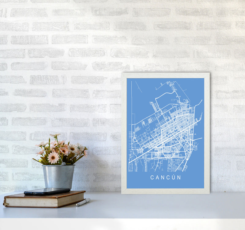 Cancun Map Blueprint Art Print by Pixy Paper A3 Oak Frame
