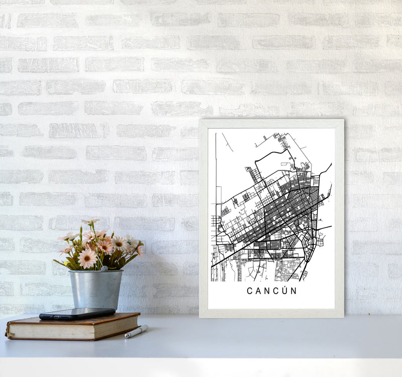 Cancun Map Art Print by Pixy Paper A3 Oak Frame