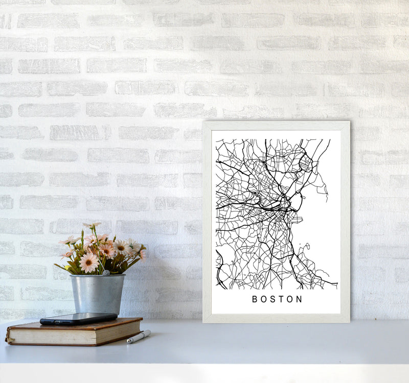 Boston Map Art Print by Pixy Paper A3 Oak Frame