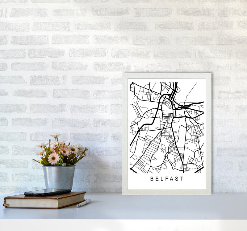 Belfast Map Art Print by Pixy Paper A3 Oak Frame