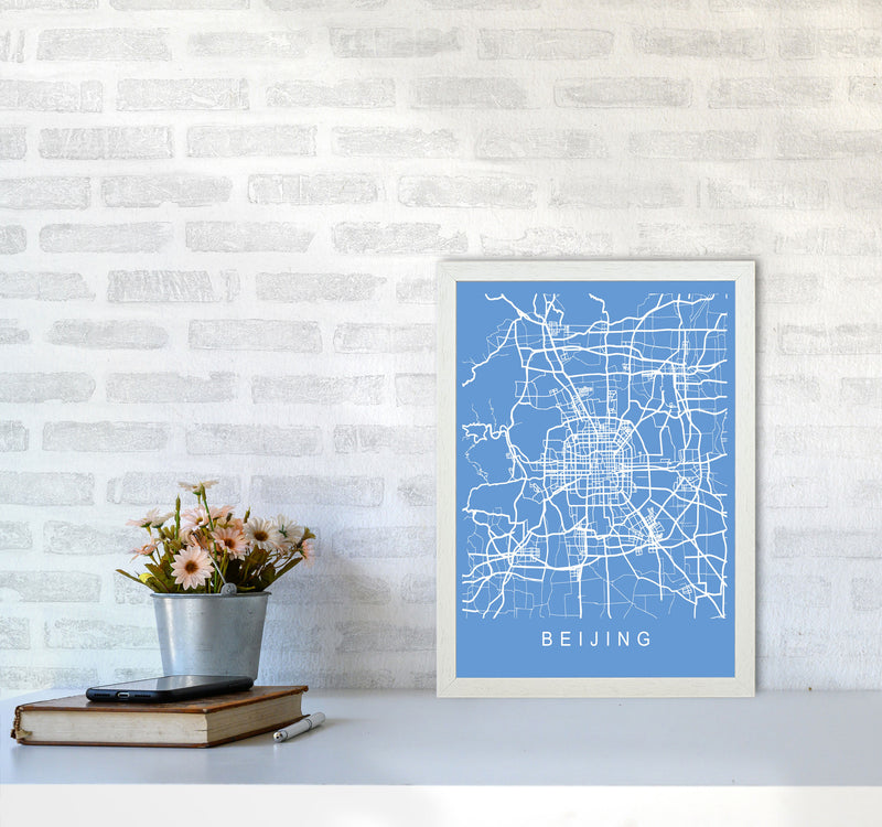 Beijing Map Blueprint Art Print by Pixy Paper A3 Oak Frame