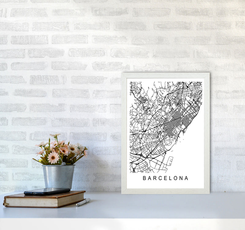 Barcelona Map Art Print by Pixy Paper A3 Oak Frame