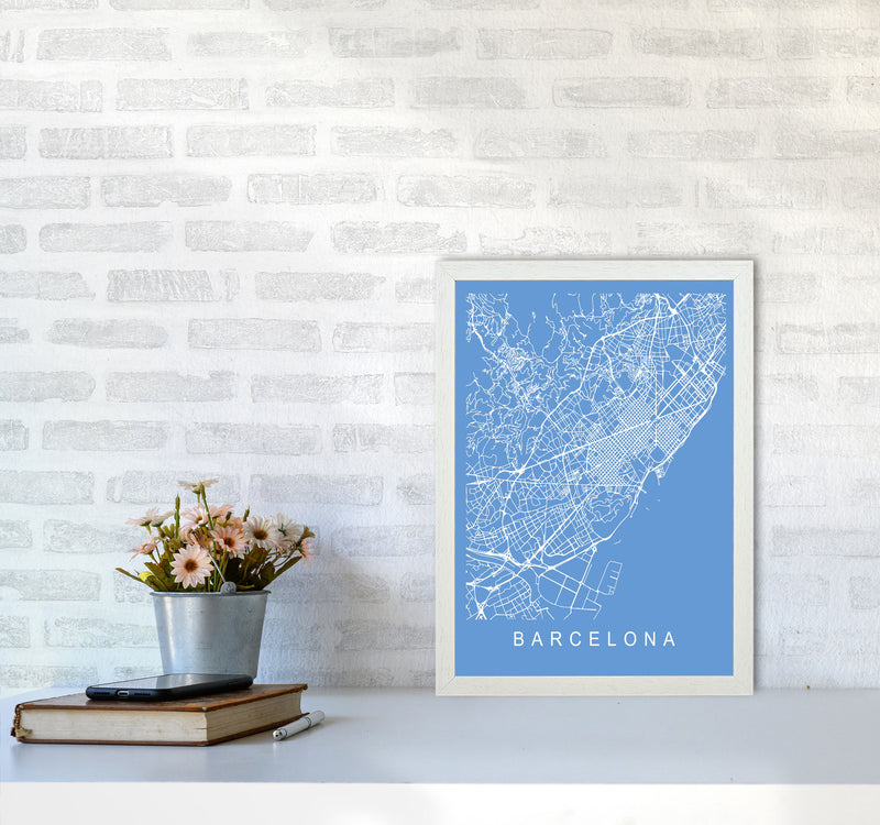 Barcelona Map Blueprint Art Print by Pixy Paper A3 Oak Frame