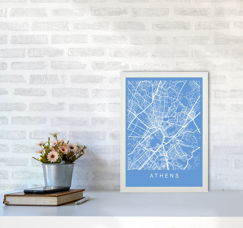 Athens Map Blueprint Art Print by Pixy Paper A3 Oak Frame