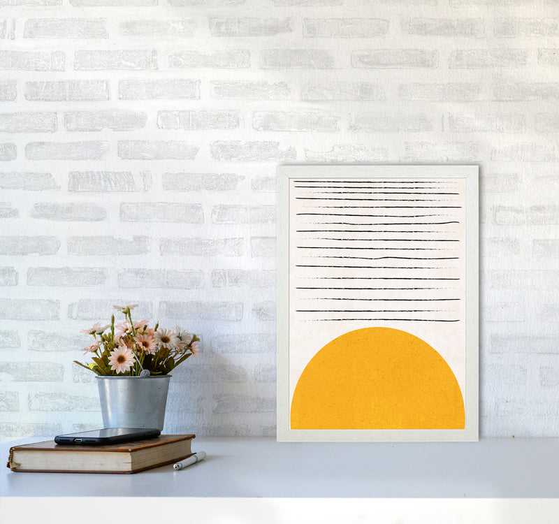 Sun lines mustard Art Print by Pixy Paper A3 Oak Frame