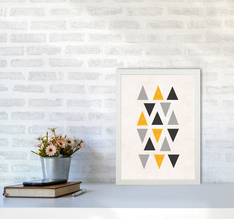 Small triangles mix mustard Art Print by Pixy Paper A3 Oak Frame
