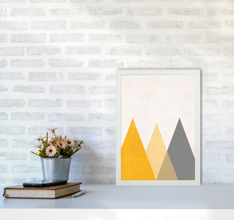 Mountains mustard Art Print by Pixy Paper A3 Oak Frame