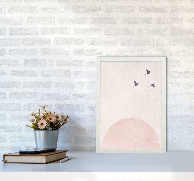Rising sun pink cotton Art Print by Pixy Paper A3 Oak Frame
