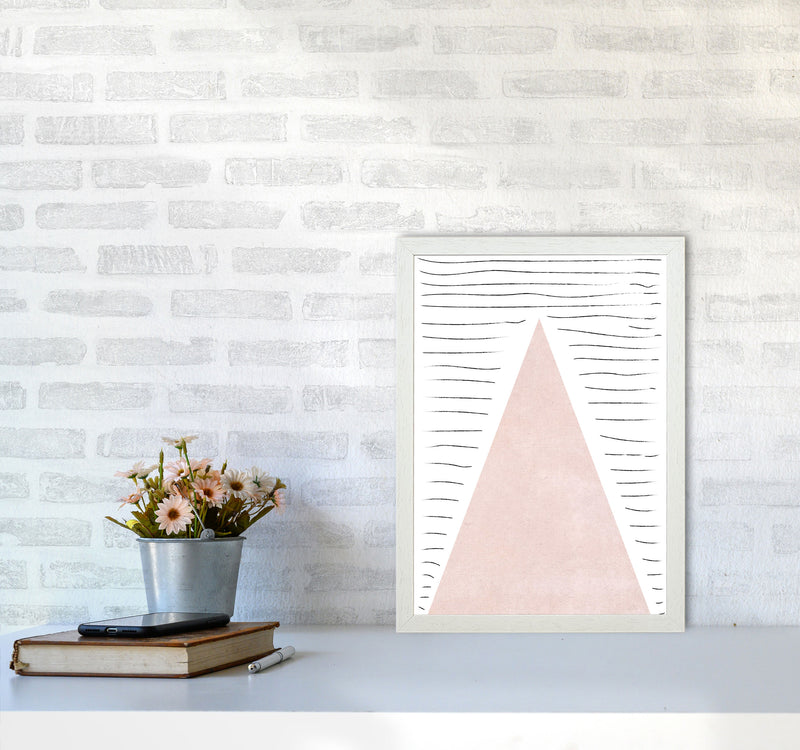 Mountains lines pink cotton Art Print by Pixy Paper A3 Oak Frame