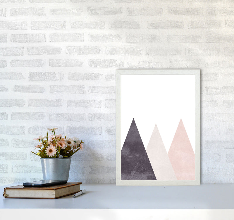 Mountains pink cotton Art Print by Pixy Paper A3 Oak Frame