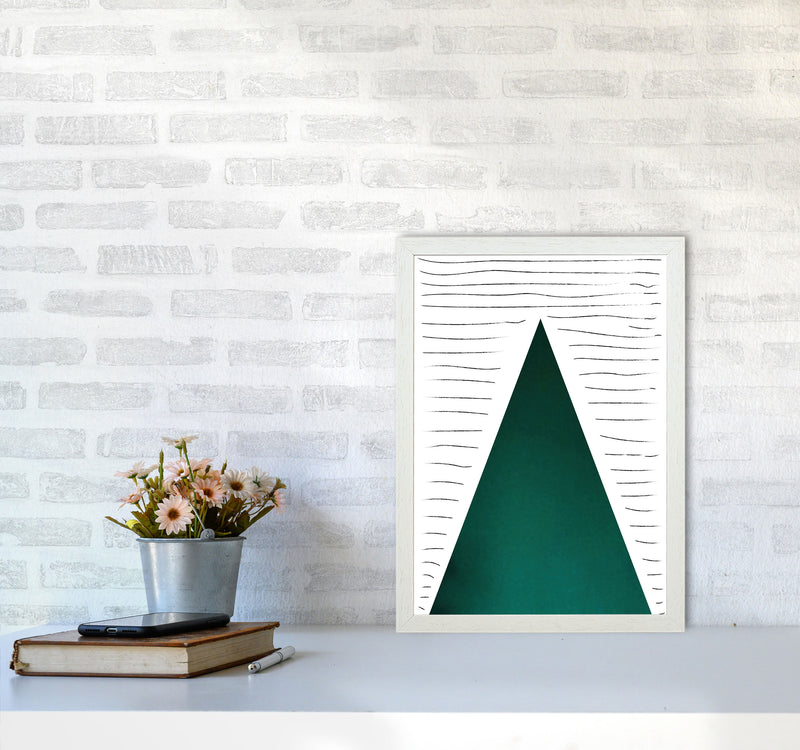 Mountain lines emerald Art Print by Pixy Paper A3 Oak Frame