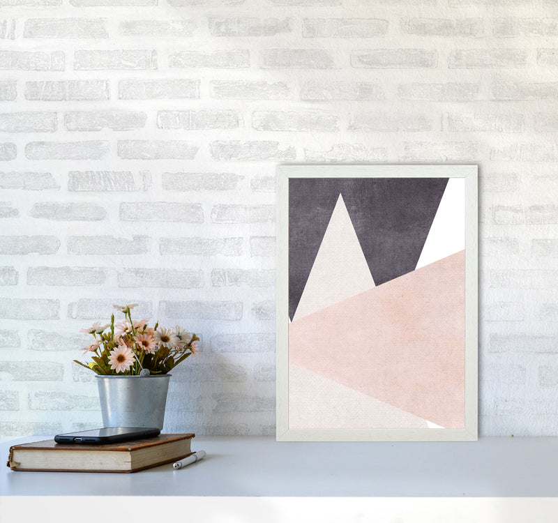 Large triangles pink cotton Art Print by Pixy Paper A3 Oak Frame